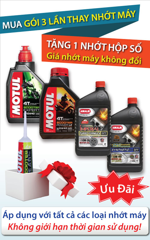 Mua gói 3 lần thay nhớt máy được tặng 1 nhớt hộp số
